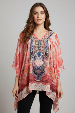 Fashion 1.2.3 Orange Rhinestone Chiffon Top One Size Fits Small to 2X-Large